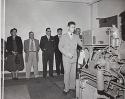 Officials receive tour of new Pacific Telephone and Telegraph Company building at 125 Liberty Street, Petaluma, California, 1951