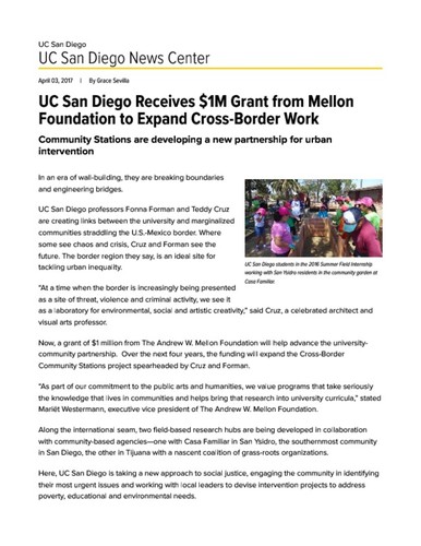 UC San Diego Receives $1M Grant from Mellon Foundation to Expand Cross-Border Work