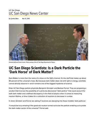 UC San Diego Scientists: Is a Dark Particle the 'Dark Horse' of Dark Matter?