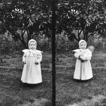 Two photos of a young girl with doll