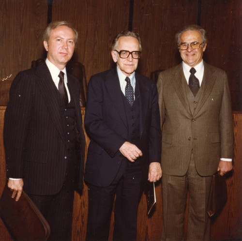 L to R: Dean Ronald Phillips, Justice Harry Blackmun, Unknown (Color)