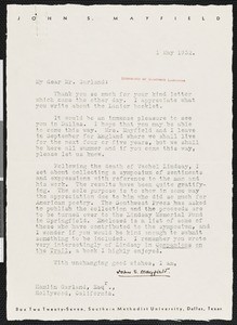 John S. Mayfield, letter, 1932-05-01, to Hamlin Garland