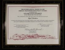 Certificate conferring title of Research Associate upon Rod Diridon