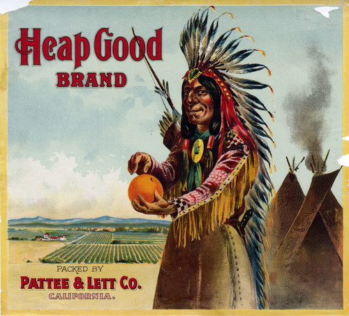 Crate label, "Heap Good Brand." Packed by Pattee & Lett Co. (Riverside) California