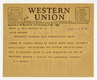 Telegram from William Randolph Hearst to Julia Morgan, May 13, 1928