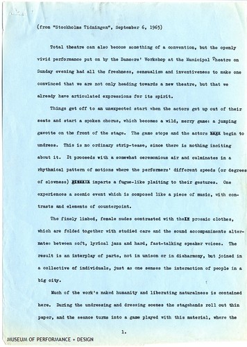 Translation of Swedish Review of "Parades and Changes," 1965