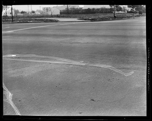 Marks on street at Wilshire Boulevard and Beverly Glen Boulevard, Los Angeles, CA, 1940