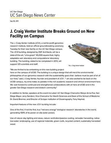J. Craig Venter Institute Breaks Ground on New Facility on Campus
