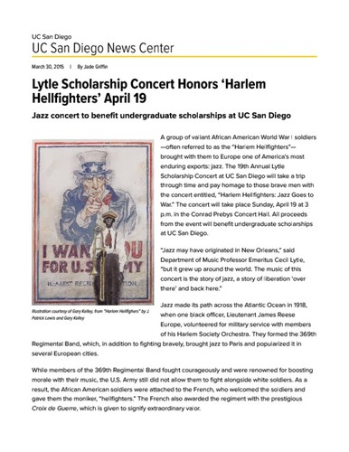 Lytle Scholarship Concert Honors ‘Harlem Hellfighters’ April 19