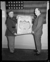 General Walter P. Story giving Award of Achievement to William H. Armstrong, 1933
