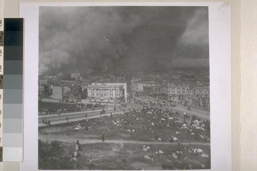 Duboce Avenue and Market St. Refugees camping in lot; several fires. April 18