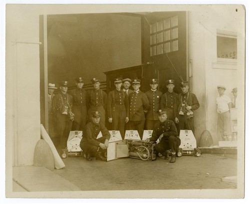Fire fighters of Engine Co. No. 23 with portable fire extinguishers, Los Angeles
