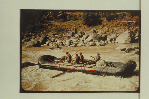 Boloney boat of the Bus Hatch collection being driven directly onto a rock by its crew in Hells Half Mile. Passengers are Bill McLane and Ed Richardson