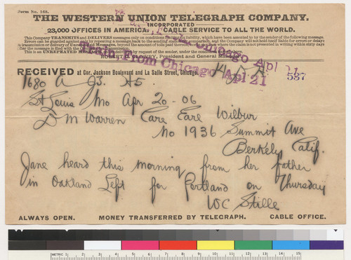 Telegram, April 20, 1906