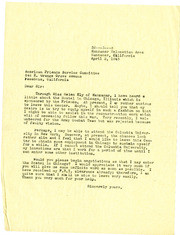 1943 Letter from PHK to American Friends Service Committee