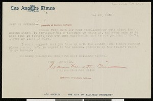 William Hamilton Cline, letter, 1930-12-23, to Hamlin Garland