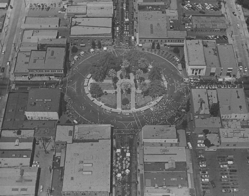 International Street Fair, aerial view, Orange, California, 1976