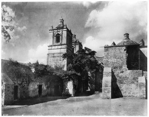 View of the twin towers and the cupola of Mission Purisima de Concepcion, San Antonio, Texas, ca.1900
