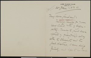 Bliss Carman, letter, 1920-01-25, to Hamlin Garland