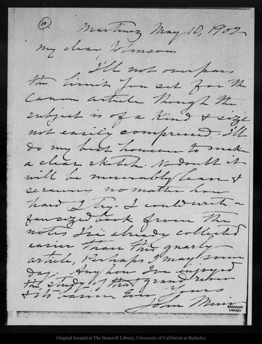 Letter from John Muir to [Robert Underwood] Johnson, 1902 May 10