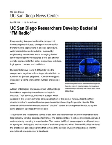 UC San Diego Researchers Develop Bacterial ‘FM Radio’