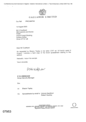 [Letter from PRG Redshaw to H Coulthard regarding copy of excel spreadsheet relating to seizure]