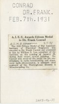 A.I.E.E Awards Edison Medal To Dr. Frank Conrad