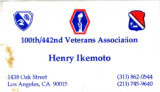 Henry Ikemoto, 100th/442nd Veterans Association [business card]