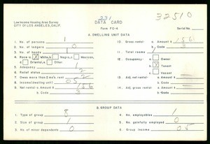 WPA Low income housing area survey data card 231, serial 32510