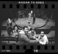 Barbara Alston, Hal Williams, Erik Kilpatrick, and David Downing at Black Ensemble rehearsal at Los Angeles Theatre Center, Calif., 1986