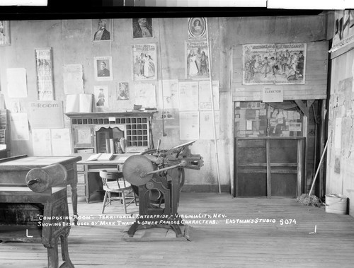 "Composing Room" - Territorial Enterprise - Virginia City, Nev. Showing Desk Used by "Mark Twain" & Other Famous Characters