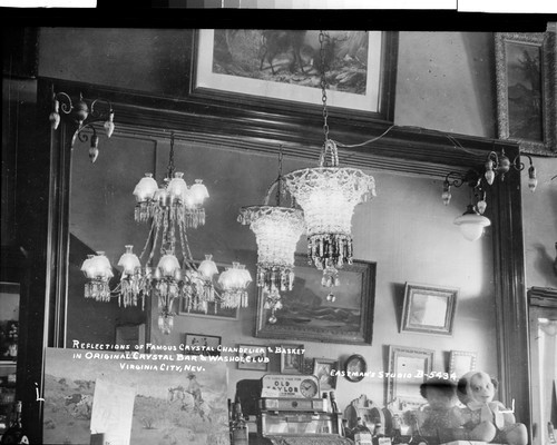 Reflections of Famous Crystal Chandelier & Basket in Original Crystal Bar & Washoe Club Virginia City, Nev