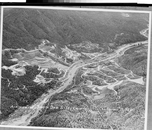 Air-View of Shasta Dam Site, Calif