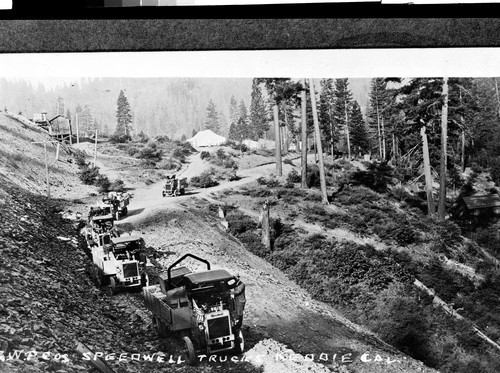 Speedwell Trucks and Tent Garage, at Keddie during Railroad Construction