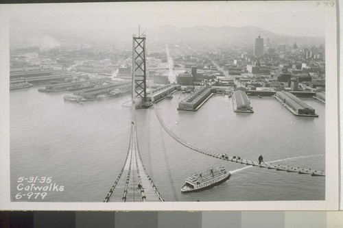 Pier #4, Towers #3, 5, W5; Guy Derrick, Catwalks, San Francisco Anchorage, North and South Cables, Yerba Buena Cable Bent, 1935--No. 187-372
