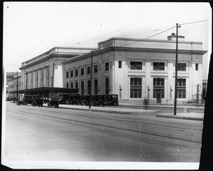 Exterior view of the Southern Pacific Depot at the corner of Central Avenue and Fifth Street, ca.1900-1930
