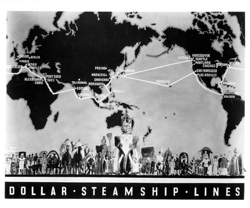 "$ Line panel - map." 1930s route map with "caravan" across bottom. #1 of 4 found. NITRATE