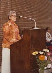 Esther Foster speaking at the Sebastopol Public Library dedication, September 12, 1976