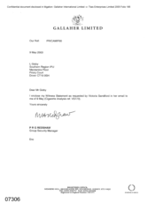 [Letter from PRG Redshaw to L Gisby regarding witness statement]