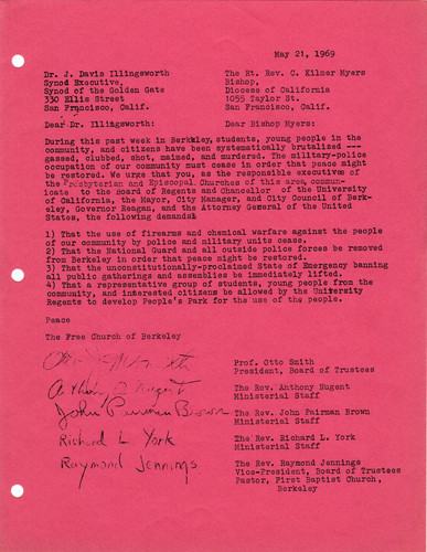 Letter from Free Church to Synod Executive, Presbyterian, and Bishop, Episcopalian, May 21, 1969