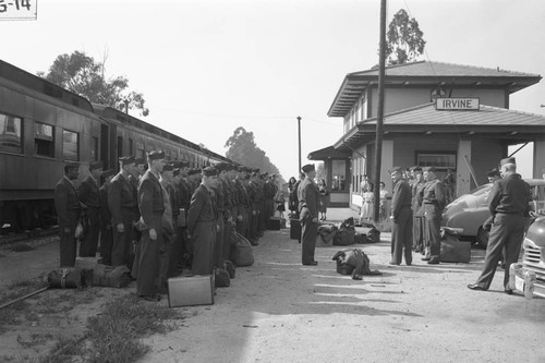 U.S. Marines disembark on their return from the Korean War, Irvine Train Station, California, March 7, 1951