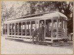 [Electric railway car with conductor and motorman]
