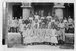 Congregation outside a church, Ing Tai, Fujian, China, 1912
