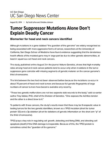 Tumor Suppressor Mutations Alone Don’t Explain Deadly Cancer
