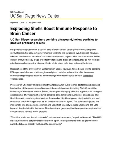 Exploding Shells Boost Immune Response to Brain Cancer