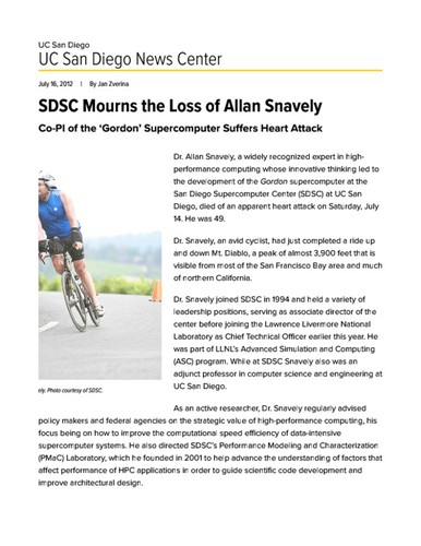 SDSC Mourns the Loss of Allan Snavely