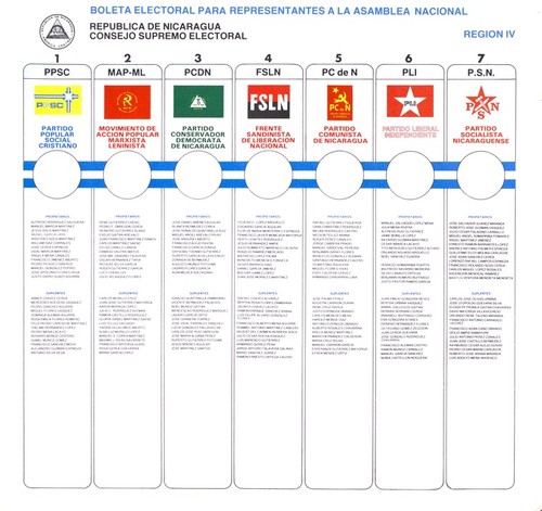Boleta Electoral Para Representantes A La Asamblea Nacional Región IV