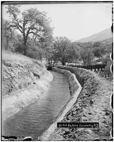 A ditch filled with water before cementing at Kaweah #2 Hydro Plant
