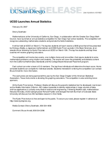 UCSD Launches Annual Statistics