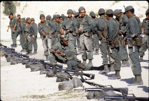 M-16 rifles lined up, Ilopango, San Salvador, 1983